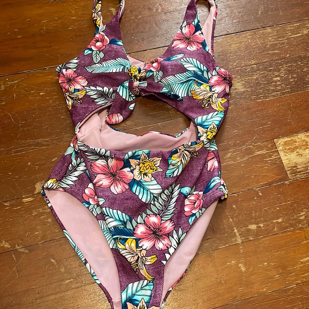 Colorful flower one piece bathing suit